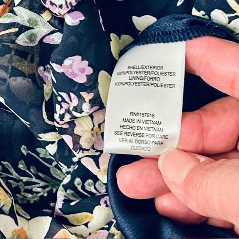 Tahari Arthur S. Levine Navy Floral Halter Smocked Waist Tiered Maxi Dress 16 - Picture 9 of 10
